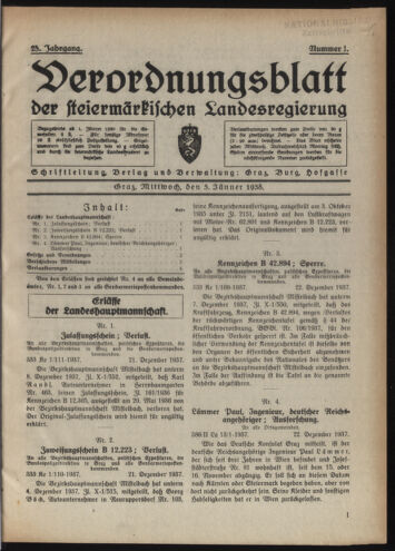 Verordnungsblatt der steiermärkischen Landesregierung 19380105 Seite: 1