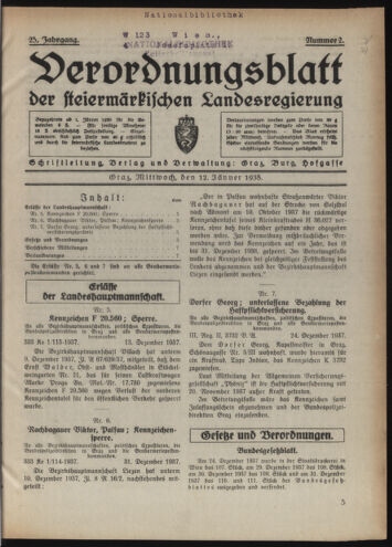 Verordnungsblatt der steiermärkischen Landesregierung 19380112 Seite: 1