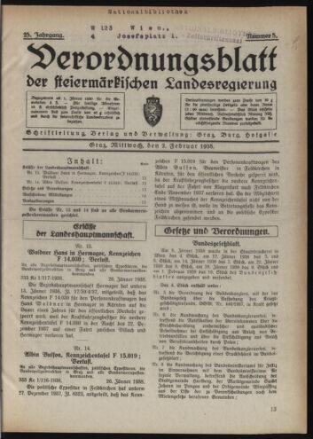 Verordnungsblatt der steiermärkischen Landesregierung 19380202 Seite: 1