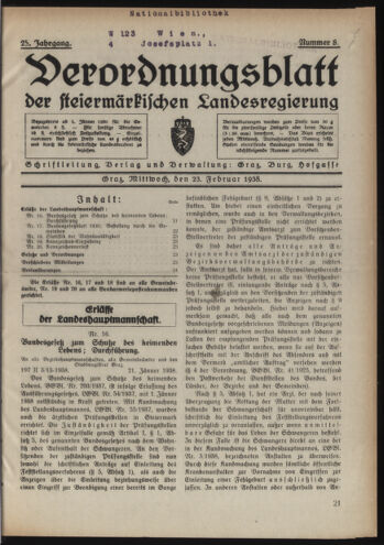 Verordnungsblatt der steiermärkischen Landesregierung 19380223 Seite: 1