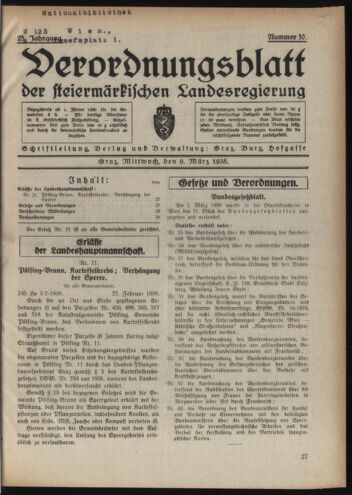 Verordnungsblatt der steiermärkischen Landesregierung 19380309 Seite: 1