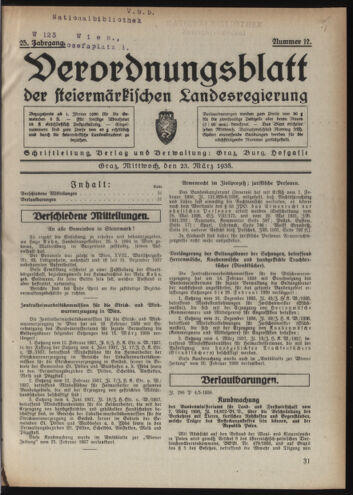 Verordnungsblatt der steiermärkischen Landesregierung 19380323 Seite: 1