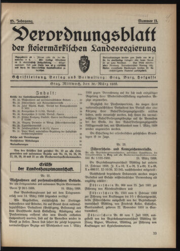 Verordnungsblatt der steiermärkischen Landesregierung 19380330 Seite: 1