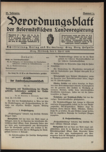 Verordnungsblatt der steiermärkischen Landesregierung 19380406 Seite: 1