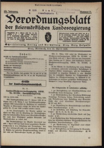 Verordnungsblatt der steiermärkischen Landesregierung 19380413 Seite: 1