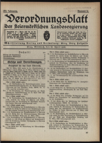 Verordnungsblatt der steiermärkischen Landesregierung 19380420 Seite: 1