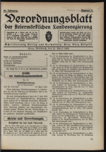 Verordnungsblatt der steiermärkischen Landesregierung 19380427 Seite: 1