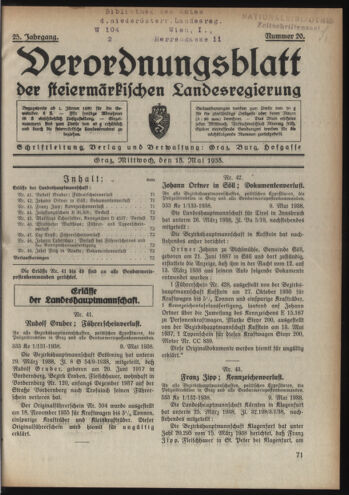 Verordnungsblatt der steiermärkischen Landesregierung 19380518 Seite: 1