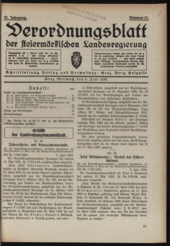 Verordnungsblatt der steiermärkischen Landesregierung 19380608 Seite: 1