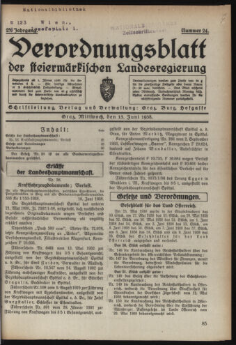 Verordnungsblatt der steiermärkischen Landesregierung 19380615 Seite: 1