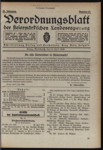 Verordnungsblatt der steiermärkischen Landesregierung 19380706 Seite: 1