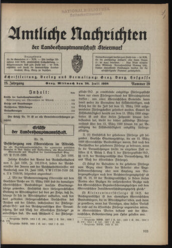 Verordnungsblatt der steiermärkischen Landesregierung 19380720 Seite: 1