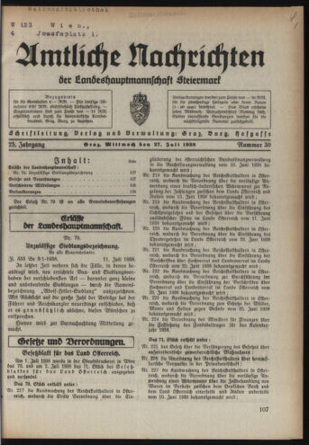 Verordnungsblatt der steiermärkischen Landesregierung 19380727 Seite: 1