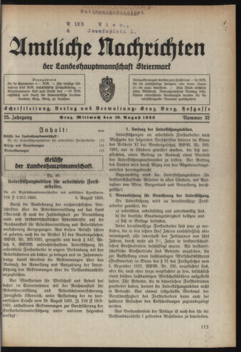 Verordnungsblatt der steiermärkischen Landesregierung 19380810 Seite: 1