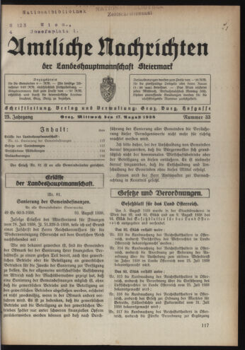 Verordnungsblatt der steiermärkischen Landesregierung 19380817 Seite: 1