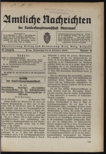 Verordnungsblatt der steiermärkischen Landesregierung 19381008 Seite: 1