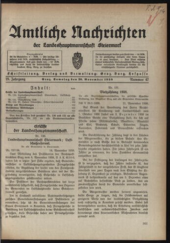 Verordnungsblatt der steiermärkischen Landesregierung 19381126 Seite: 1