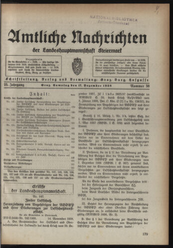 Verordnungsblatt der steiermärkischen Landesregierung 19381217 Seite: 1