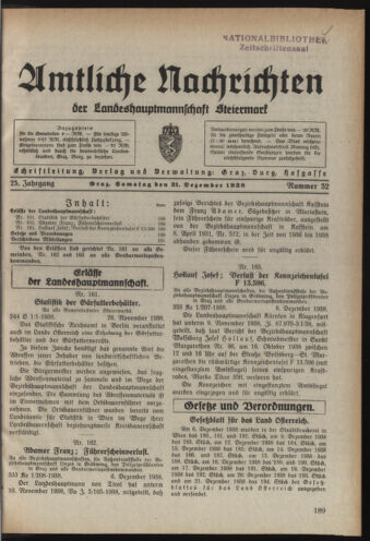 Verordnungsblatt der steiermärkischen Landesregierung 19381231 Seite: 1