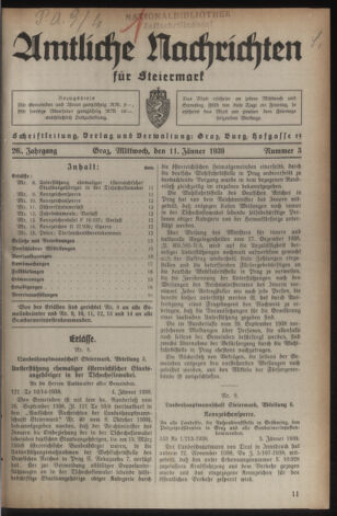 Verordnungsblatt der steiermärkischen Landesregierung 19390111 Seite: 1