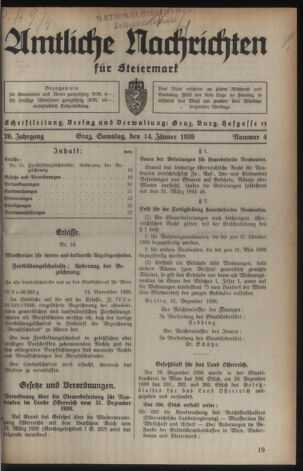 Verordnungsblatt der steiermärkischen Landesregierung 19390114 Seite: 1