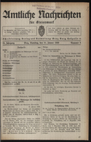 Verordnungsblatt der steiermärkischen Landesregierung 19390121 Seite: 1