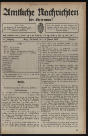 Verordnungsblatt der steiermärkischen Landesregierung 19390125 Seite: 1