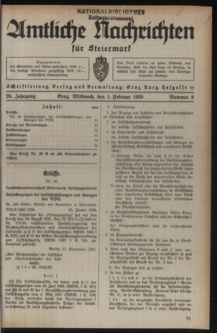 Verordnungsblatt der steiermärkischen Landesregierung 19390201 Seite: 1