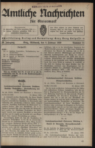 Verordnungsblatt der steiermärkischen Landesregierung 19390208 Seite: 1