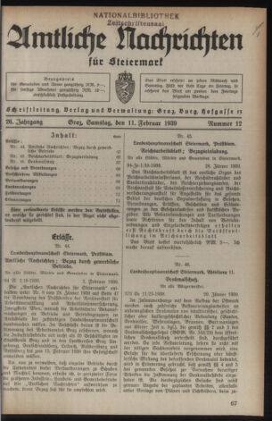 Verordnungsblatt der steiermärkischen Landesregierung 19390211 Seite: 1