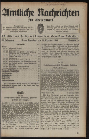 Verordnungsblatt der steiermärkischen Landesregierung 19390218 Seite: 1