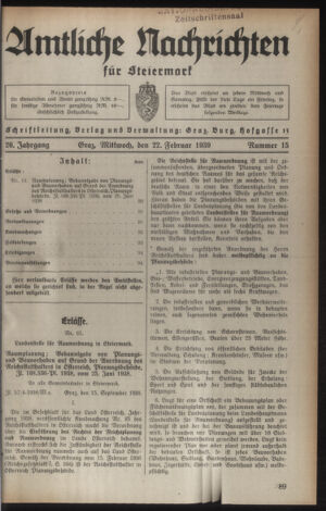 Verordnungsblatt der steiermärkischen Landesregierung 19390222 Seite: 1