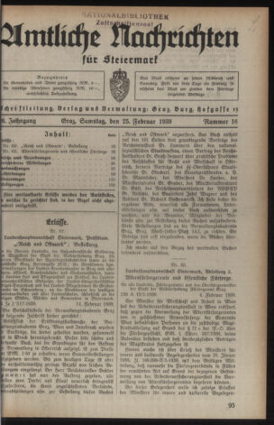 Verordnungsblatt der steiermärkischen Landesregierung 19390225 Seite: 1