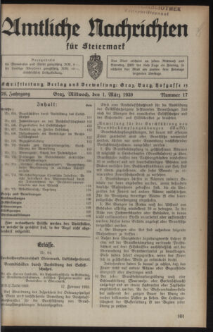 Verordnungsblatt der steiermärkischen Landesregierung 19390301 Seite: 1