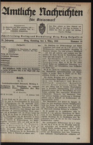 Verordnungsblatt der steiermärkischen Landesregierung 19390304 Seite: 1