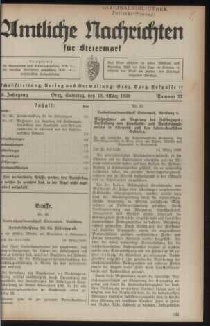 Verordnungsblatt der steiermärkischen Landesregierung 19390318 Seite: 1