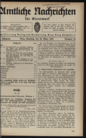 Verordnungsblatt der steiermärkischen Landesregierung 19390325 Seite: 1