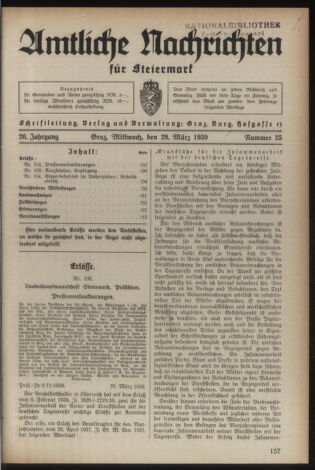 Verordnungsblatt der steiermärkischen Landesregierung 19390329 Seite: 1