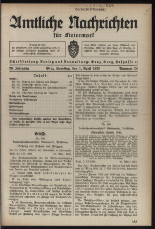 Verordnungsblatt der steiermärkischen Landesregierung 19390401 Seite: 1