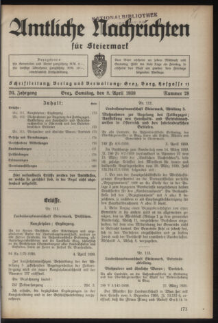 Verordnungsblatt der steiermärkischen Landesregierung 19390408 Seite: 1