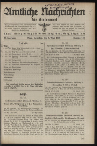 Verordnungsblatt der steiermärkischen Landesregierung 19390506 Seite: 1