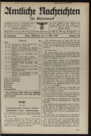 Verordnungsblatt der steiermärkischen Landesregierung 19390517 Seite: 1