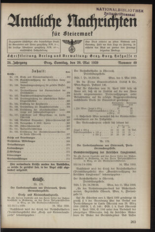 Verordnungsblatt der steiermärkischen Landesregierung 19390520 Seite: 1