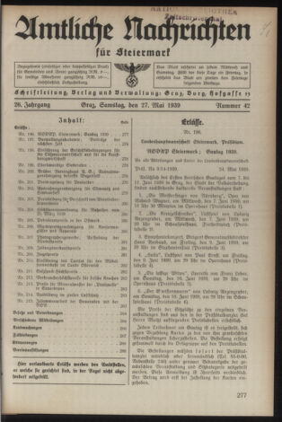 Verordnungsblatt der steiermärkischen Landesregierung 19390527 Seite: 1