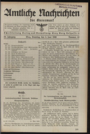 Verordnungsblatt der steiermärkischen Landesregierung 19390603 Seite: 1