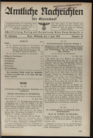 Verordnungsblatt der steiermärkischen Landesregierung 19390607 Seite: 1