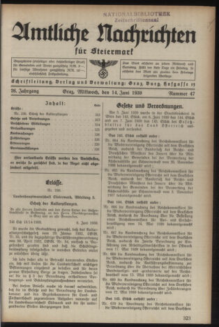 Verordnungsblatt der steiermärkischen Landesregierung 19390614 Seite: 1