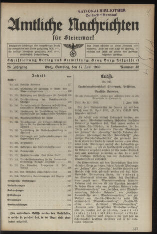 Verordnungsblatt der steiermärkischen Landesregierung 19390617 Seite: 1