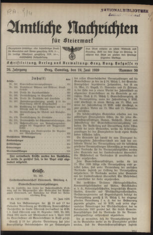 Verordnungsblatt der steiermärkischen Landesregierung 19390624 Seite: 1