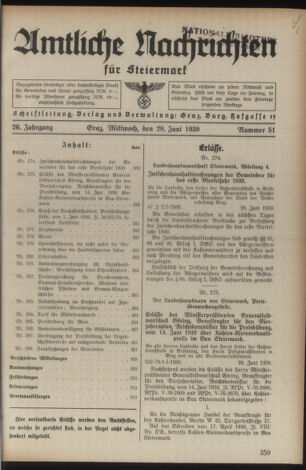 Verordnungsblatt der steiermärkischen Landesregierung 19390628 Seite: 1